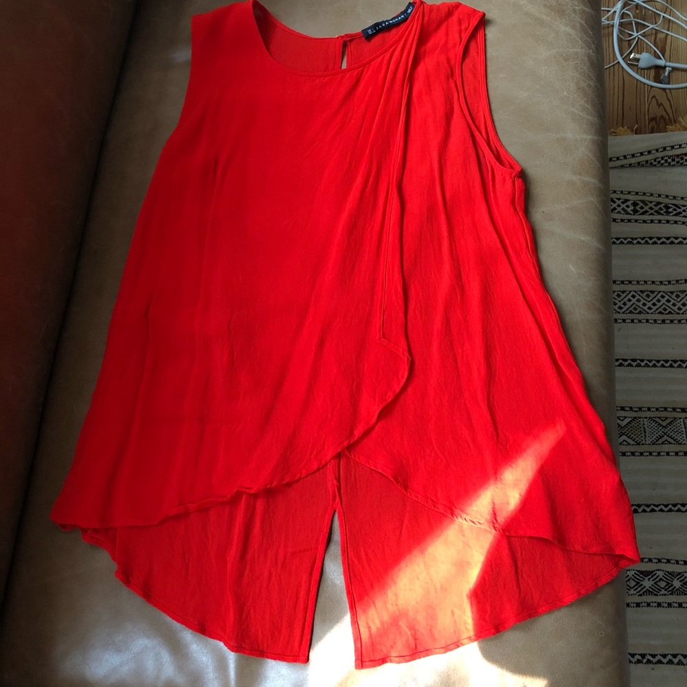 Zara Woman bright orange red draped top
